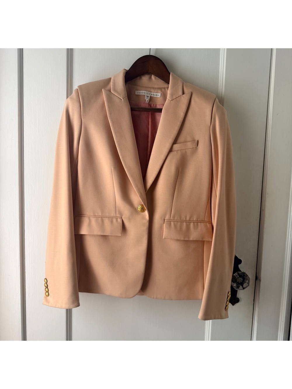 Veronica Beard Rebel Major Cutaway Dickey Jacket Peach/Chai Gold Buttons Size 6